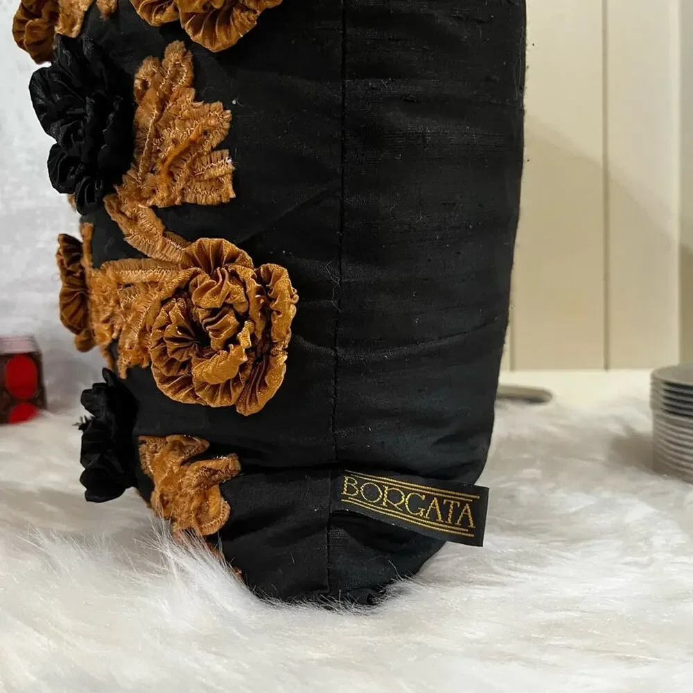 NEW Borgata x Z Gallerie Silk Dupioni Rose Tufted Throw Pillow Cover w Insert 15